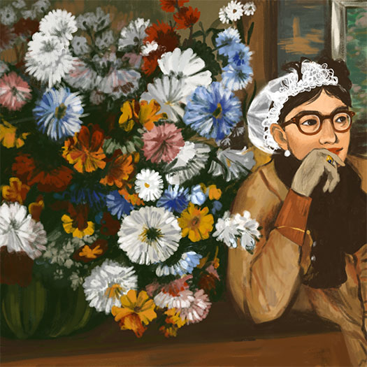 A Woman Seated beside a Vase of Flowers by Edgar Degas
